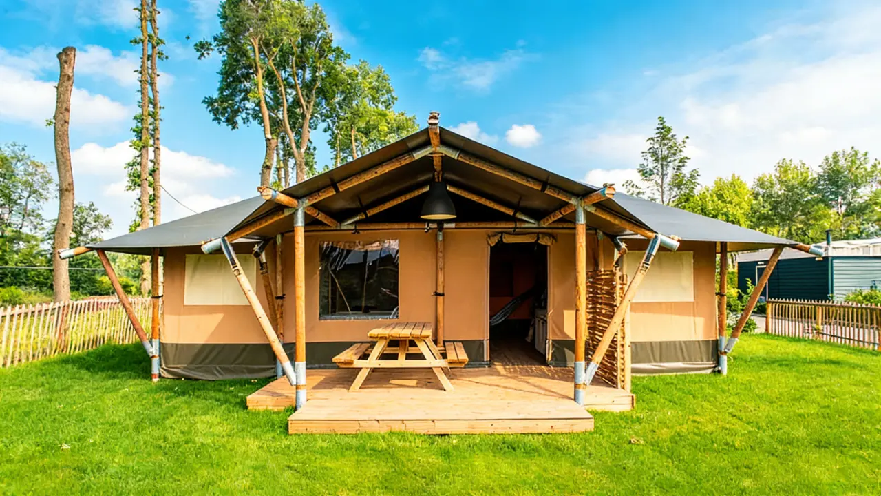 safari tent with hot tub